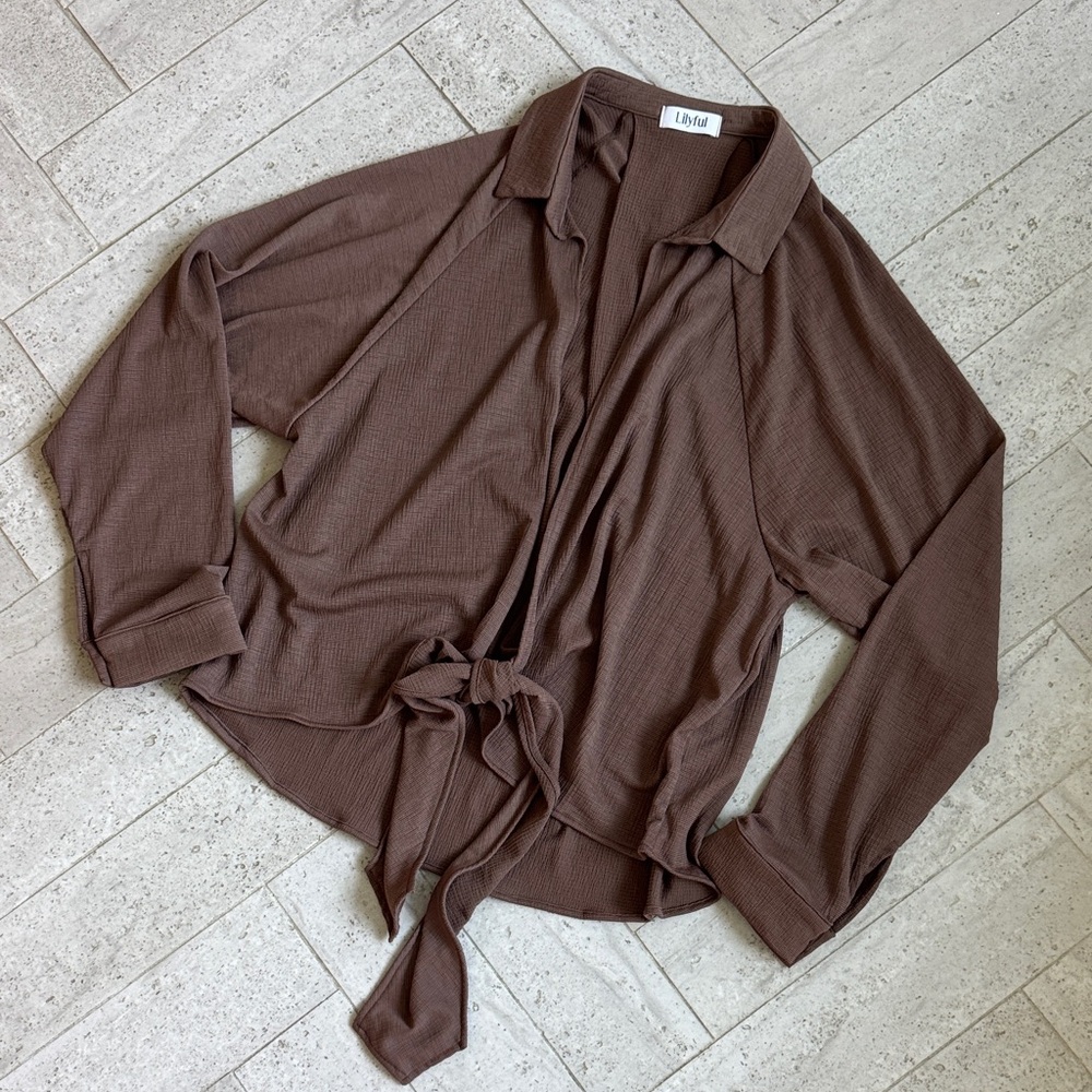 Brown Tie-Front Blouse